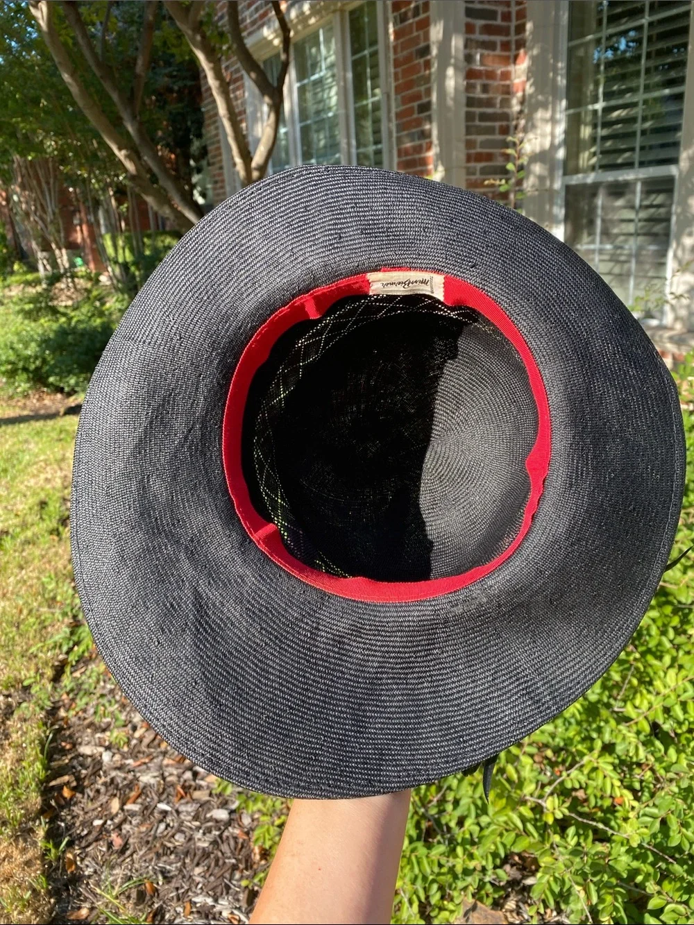 Vintage Miss Bierner Black Wide-Brim Dress Hat with Floral & Feather Accent